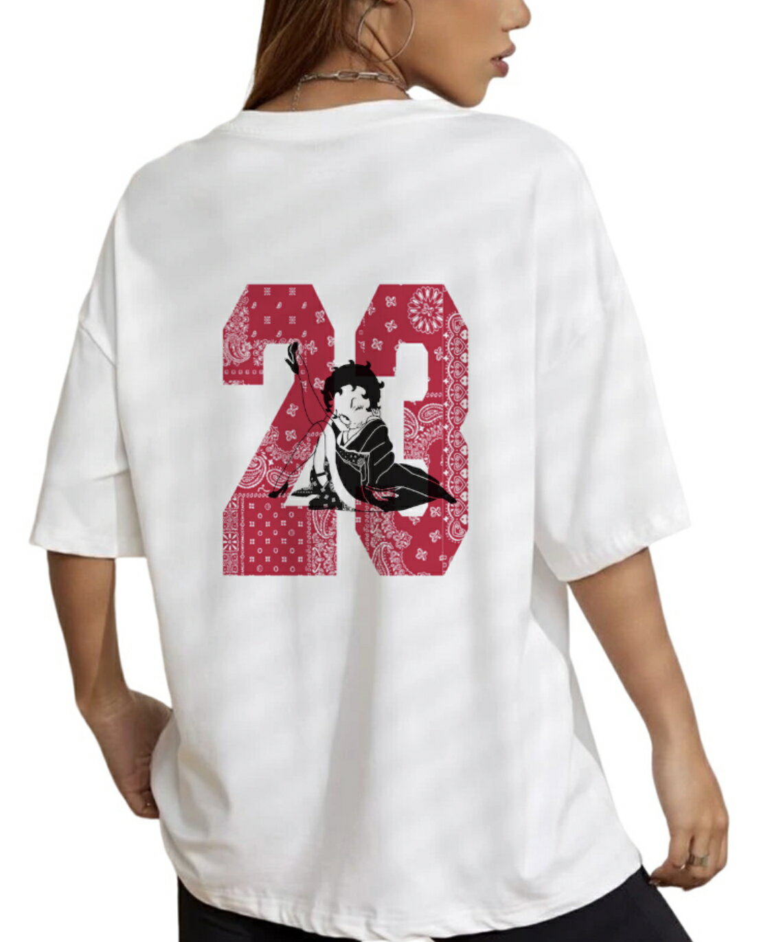Rakuten - T-shirt Tシャツ tシャツ 春 夏 半袖 お洒落 ストリート系 白 HIPHOP 西海岸 チカーノ ロゴ バックプリント かっこいい かわいい シンプル ペイズリー柄 バンダナ柄 お出かけ 運動着 パジャマ プレゼント 誕生日 ギフト 彼氏 彼女 B系 ベティちゃん ベティブープ