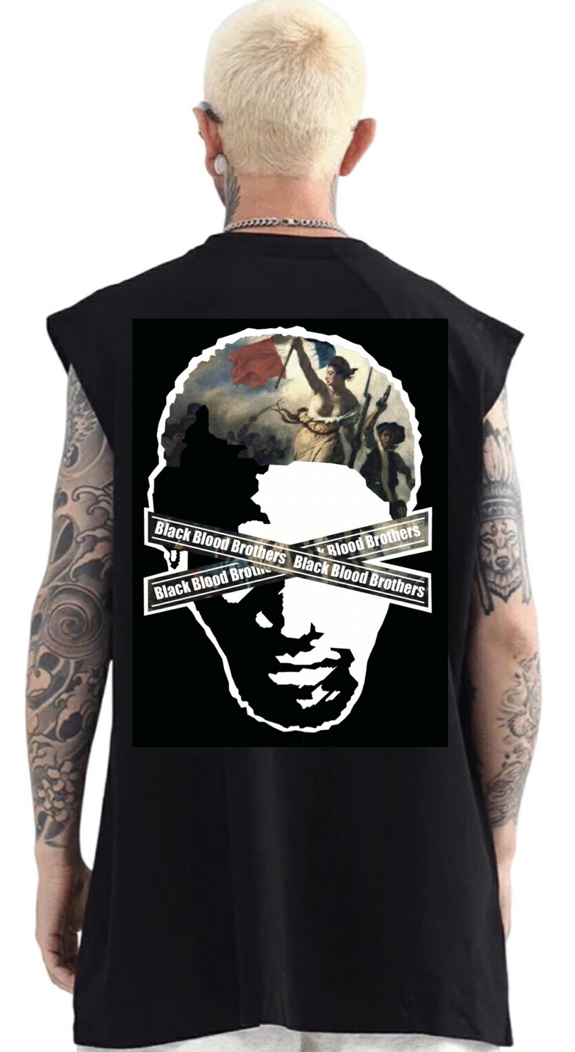 STREET - 【Black Blood Brothers】Tシャツ tシャツ 半袖 メンズ カットオフ 切りっぱなし お洒落 おしゃれ スポーツ ヒップホップ系 ダンス衣装 夏 春 コーデ デニスロッドマン ロッドマン 運動 バスケ ストリート系 ジョーダン かっこいい タンクトップ ロゴ 白 黒 バスケウェア