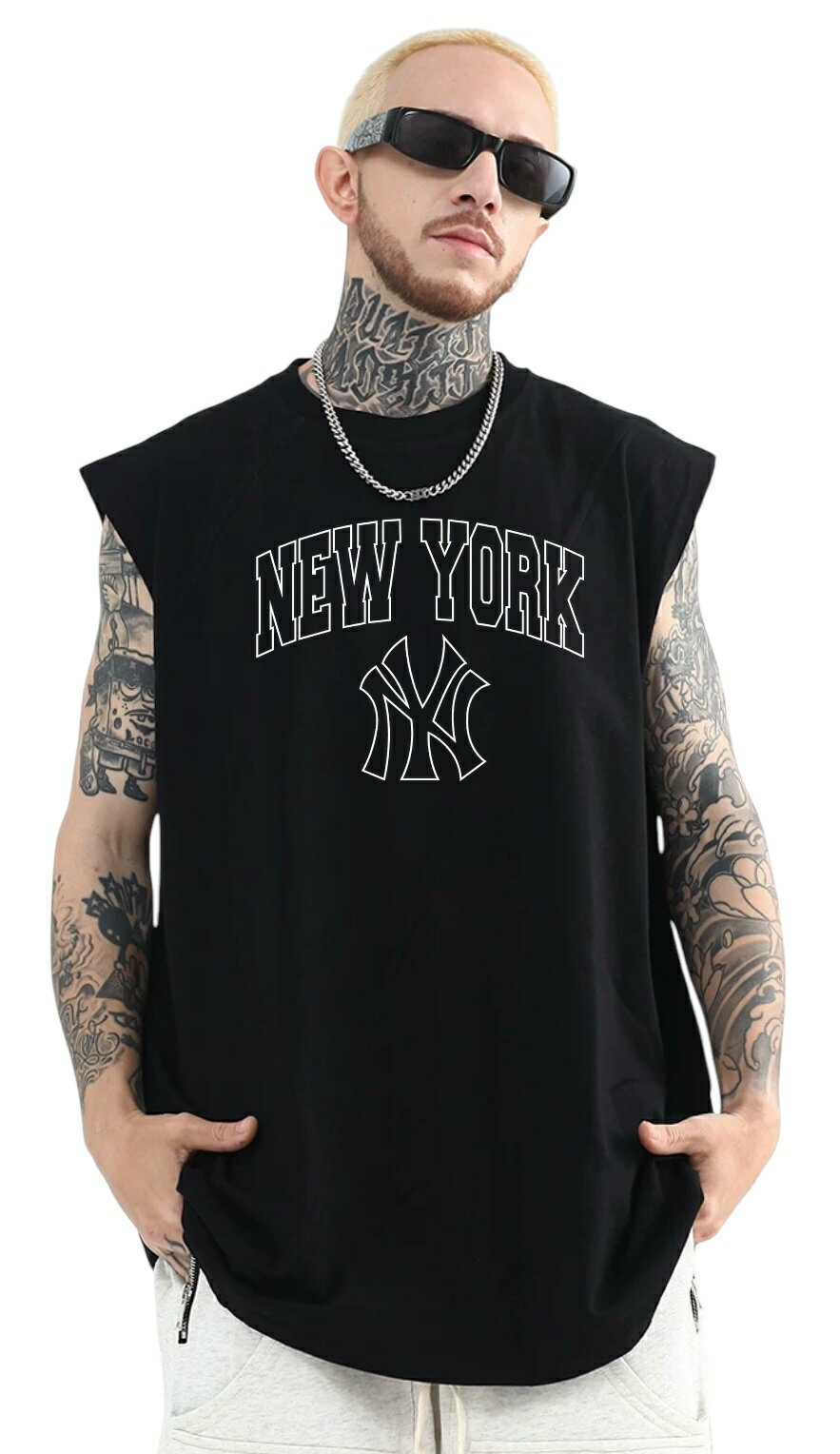Rakuten - Tシャツ タンクトップ 切りっぱなし お洒落 おしゃれ スポーツ ヒップホップ系 HIPHOP 20代 30代 大人 ダンス衣装 夏 春 コーデ ストリート系 ストリート 白 黒 可愛い ストリート系 ストリートブランド カッコイイ かっこいい NY 学園祭 衣装 誕生日 プレゼント ロゴ 可愛い