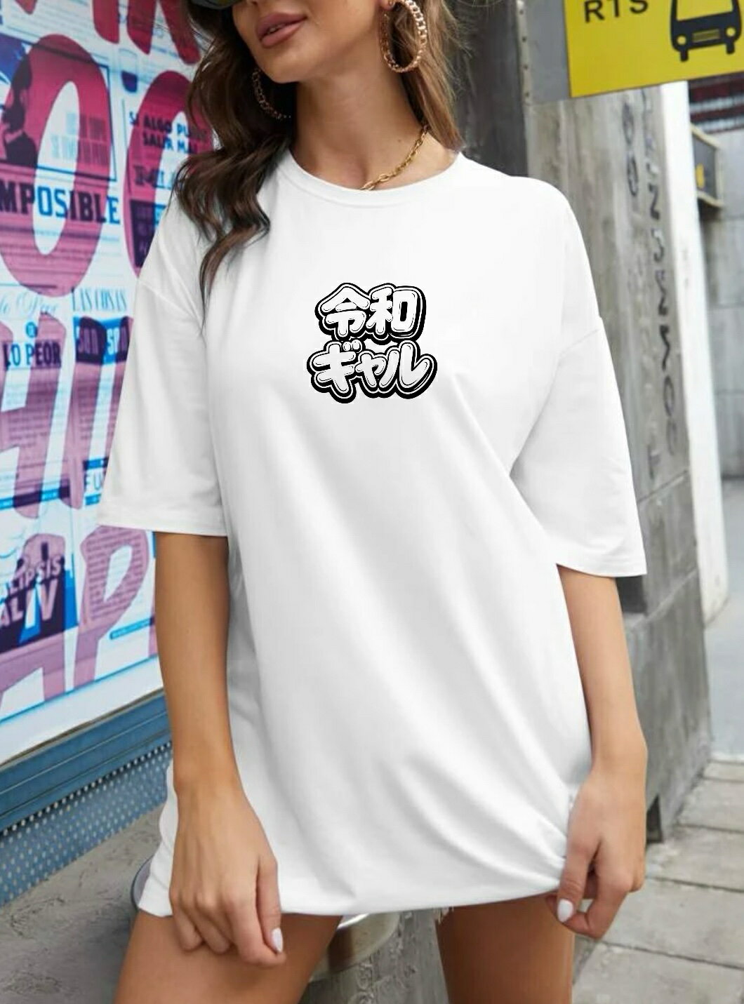 Rakuten - Tシャツ tシャツ おしゃれ ロゴ 可愛い かわいい カワイイ カットソー レディース トップス 半袖 半袖tシャツ 綿100% コットン ゆったり 大きいサイズ 体型カバー 二の腕 カバー 隠し おしゃれ シンプル 体型カバー 白 運動着 ダイエット服 令和ギャル 面白い