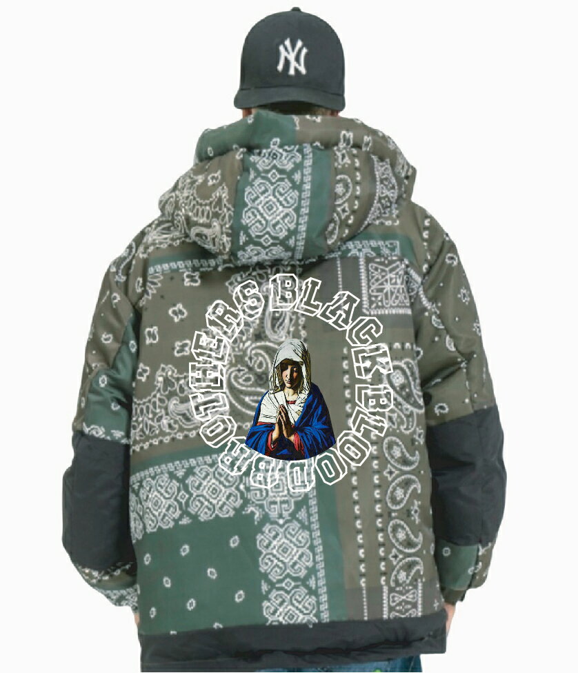 Rakuten - 【Black Blood Brpthers】ダウンジャケット ジャケット かっこいい B系 ストリート系 メンズ オーバーサイズ 冬 おしゃれ 可愛い 大きいサイズ ヒップホップ ペイズリー柄 バンダナ柄 防寒対策 ジップ 極暖 厚手 フード ロゴ 高級 大人 30代 リバーシブル プレゼント 彼氏