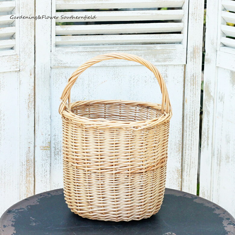 【閉店セール／返品不可／在庫限り】インテリア雑貨 木製 ナチュラルウィッカーバスケット たて長カゴ