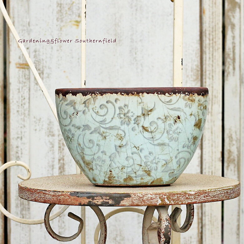 ガーデニング雑貨 アイシー ターコイズオーバルポット L