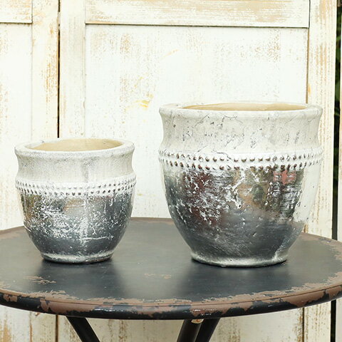 限定30％OFFクーポン【閉店セール／返品不可／在庫限り】ガーデニング雑貨 陶器 アンティーク調 メタリックポット Lサイズ