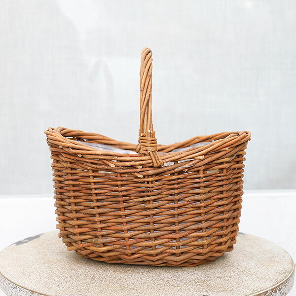ガーデニング雑貨 木製 かご 手付きバスケット S ブラウン