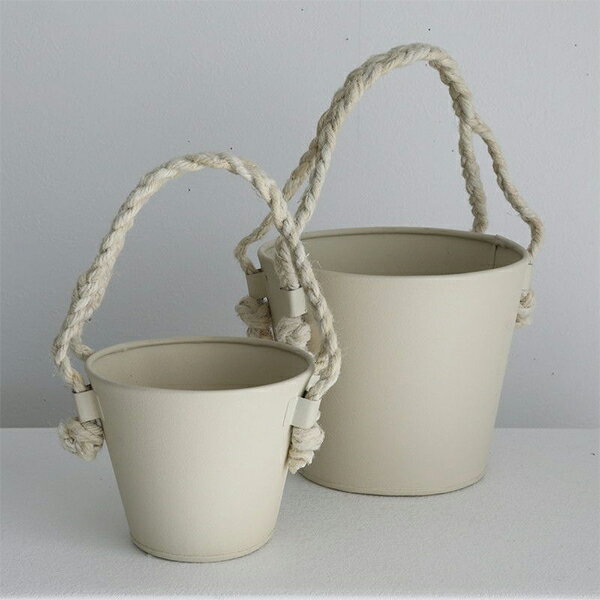 ガーデニング雑貨 ブリキポット ハンドルバスケット クリーム S