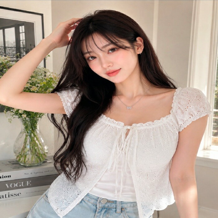 【SALE/25%OFFクーポン】 サザンウィンド トップス ニット カーディガン レディース 春夏秋 クロップ パンチングリボン 韓国ファッション キャップスリーブ ショート丈 レイヤード サマーニット 大人女子 エレガンス 全2色 フリーサイズ