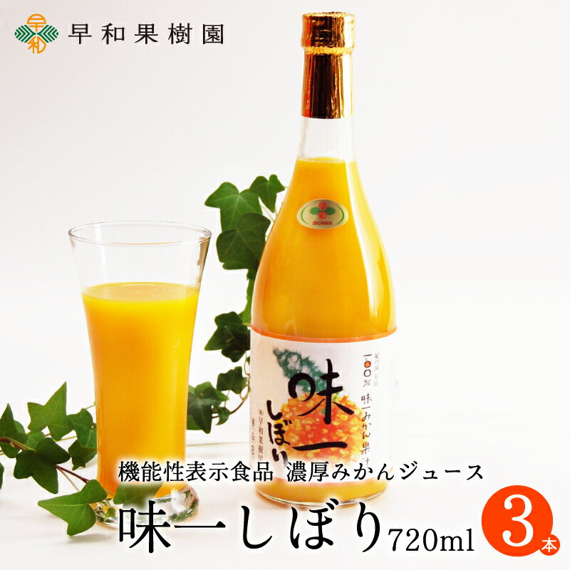 みかんジュース 高級 無添加 味一しぼり 720ml×3本入り（機能性）100％ みかんジュース 早和果樹園