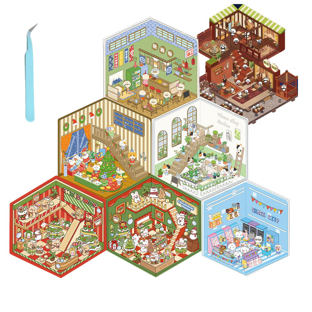 ハウス ステッカー 3D シーンシール おもちゃ コラージュ シール 可愛い 造景シール 立体面白い 手帳 DIY 紙 ドールハウス ミニチュア 手作りキット クリスマス おもしろグッズ おしゃれ プレゼント 漫画シーンステッカー