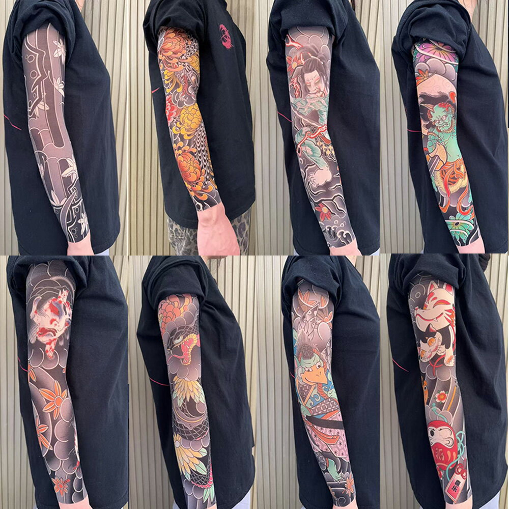 タトゥースリーブ 和柄 タトゥー アームカバー リアル 腕カバー 冷感 uvカット 刺青柄タトゥーアームカバー アウトドア スポーツ 仮装 コスプレ 超目玉 龍 蛇 虎 鯉 鶴 桜 波 般若 2点セット