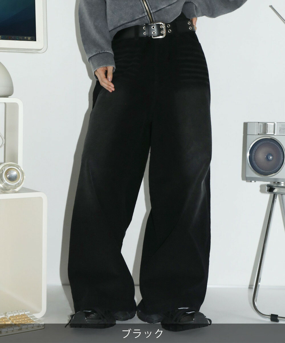 デニム パンツ メンズ レディース 秋 秋服 冬 冬服 オーバーサイズ ビッグシルエット コーデュロイ ユーズド 綿 ユニセックス ブラック ブラウン S M L XL