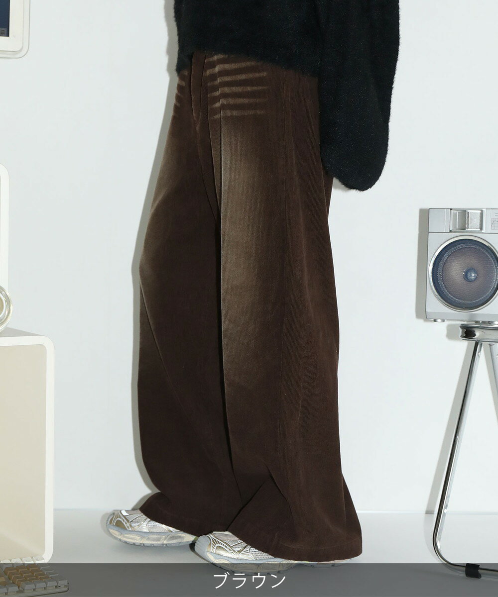 デニム パンツ メンズ レディース 秋 秋服 冬 冬服 オーバーサイズ ビッグシルエット コーデュロイ ユーズド 綿 ユニセックス ブラック ブラウン S M L XL