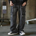 デニム カーゴパンツ カーゴデニム ヴィンテージ マルチポケット ストリート 春服 春 秋 韓国