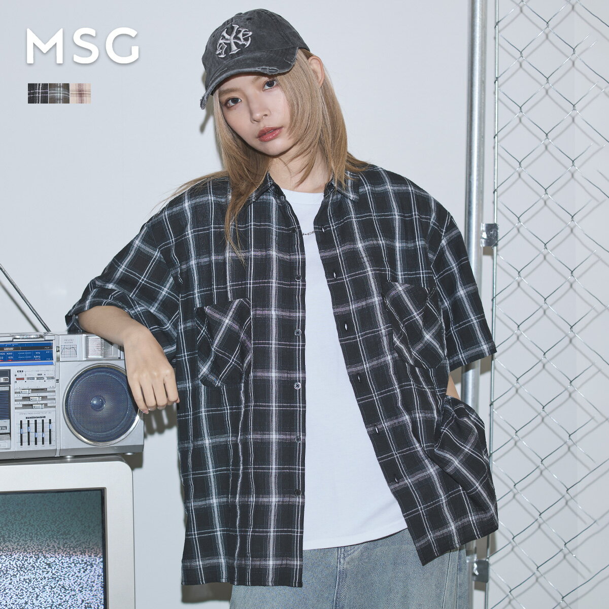 シャツ チェックシャツ 半袖シャツ ボックスシルエット ビッグシルエット チェック ヴィンテージ オーバーサイズ ストリート 春 春服 夏 夏服 男女兼用 ユニセックス S M L ブラック ブラウン ベージュ MSG