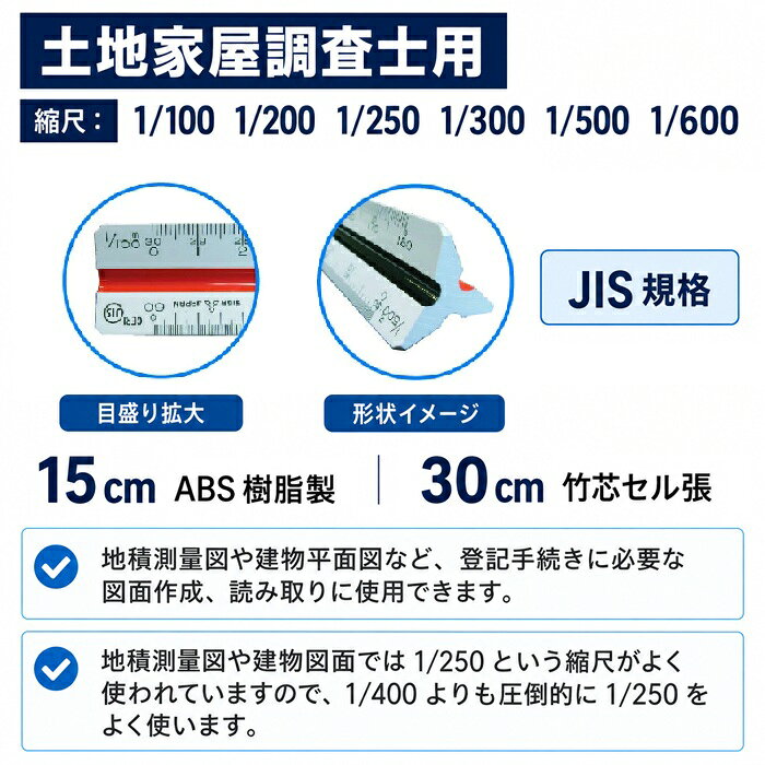 三角スケール 15cm 土地家屋調査士用 1/100 1/200 1/250 1/300 1/500 1/600 ABS樹...
