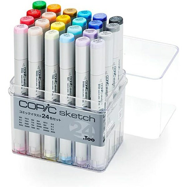 COPIC コピック スケッチ コミックイラスト 24色セット 使い方テクニックガイド ぬり絵線画 1枚(両面) ミディアムブロード スーパーブラシ イラスト コミックイラスト ツインニブ スーパーブラシ&ミディアムブロード アルコール染料インク