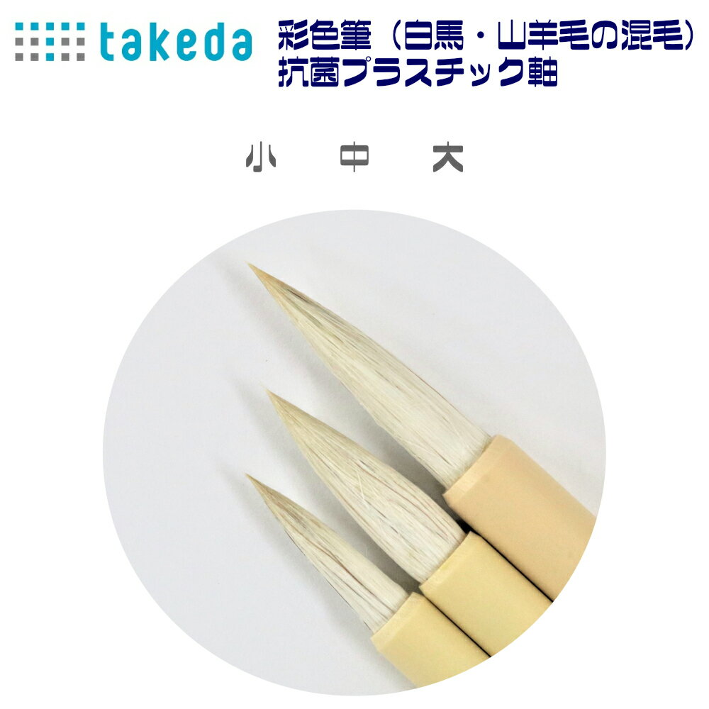 takeda 彩色筆 【中】 抗菌プラスチック軸 白馬・山羊毛の混毛 1本入り 日本製 全長20cm 馬毛 山羊 毛 ふで 筆 フデ 抗菌 プラスチック 領収書対応可能 DIY