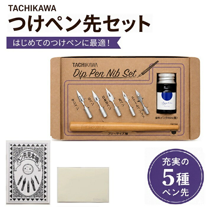 TACHIKAWA タチカワ つけぺん先セット つけペン 特上研磨 5種ペン先 木製フリーペン軸 ミニカラーインク付 Gペン 丸ペン 日本字ペン サジペン 木製ペン軸 カラーインク 文具 イラスト レタリング 入門セット 日本製 プレゼント
