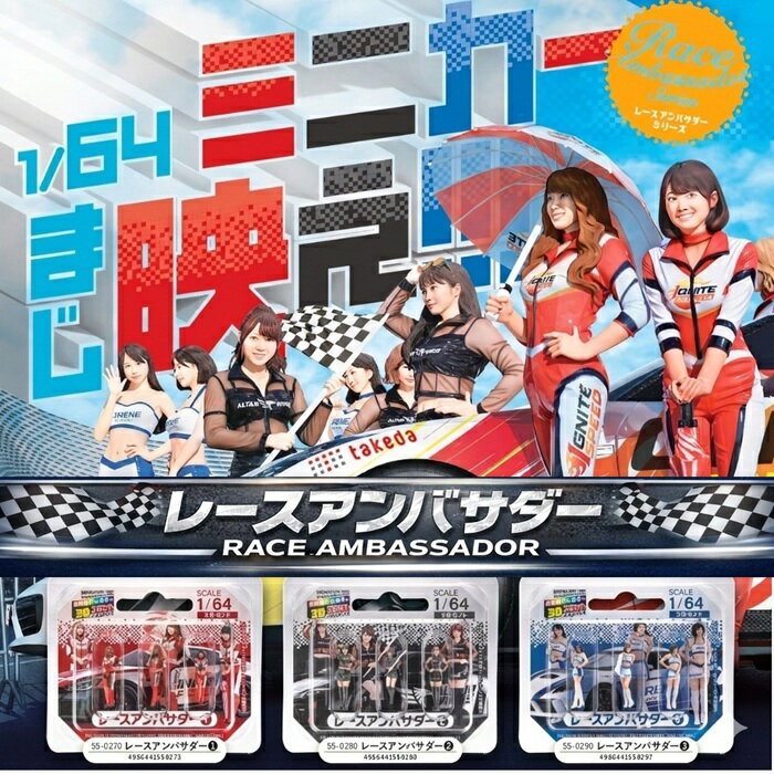 takeda タケダ 3D フィギュア 1/64 3体セット 人形 レースアンバサダー ミニカー用 高精細3Dプリント ミニチュア モデル Race Ambassador ジオラマ