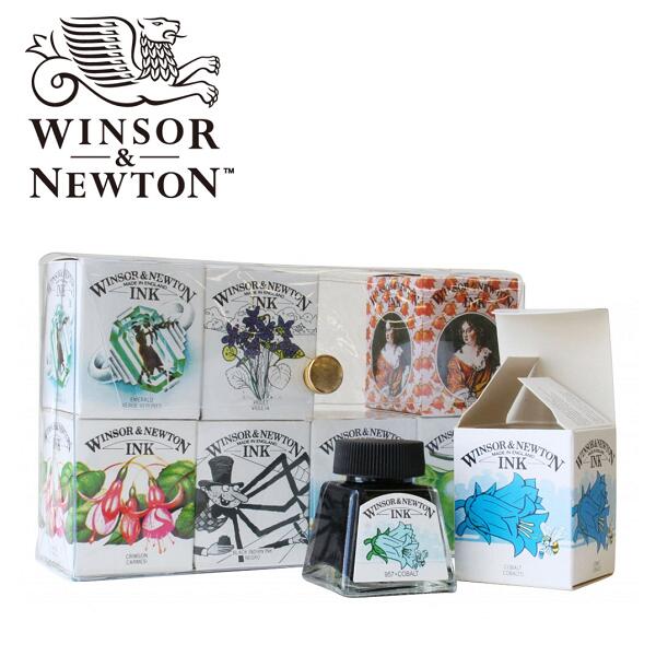 WN Winsor&Newton ウィンザー＆ニュートン INKドローイングインク 14mL ボトル 8色セット 画材 インク ドローイング 絵画 ボトル 水で薄め 淡い色合い 透明感 光沢 混色