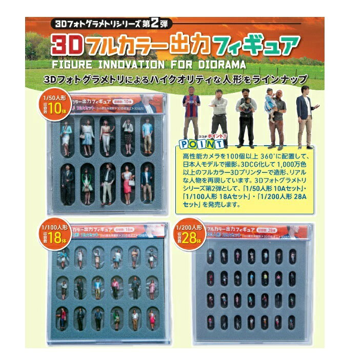 素材本舗 楽天市場店のジオラマ 人 人形 3Dカラー 1/100 18Aセット 18体入り 55-0040 takeda タケダ リアル フィギュア 初心者 360度全身撮影 3Dフォトグラメトリ ハイクオリティー 女性 男性 ジオラマ 模型 ミニチュア 人 人物 人形 ジオラマ人形｜アングル2