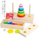 数学パズル ハノイの塔 虹のバージョン 知育玩具 木のパズル 木のおもちゃ 積み木 パズル プレゼント