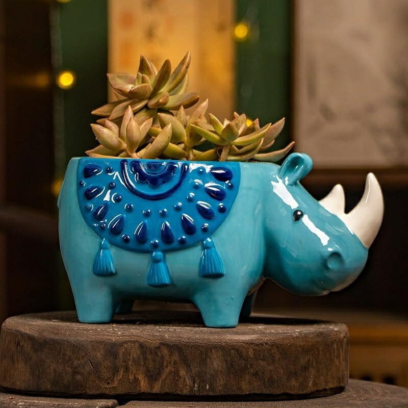 サイ型 植木鉢 多肉植物 プランター 陶器製 サボテン鉢 ミニ観葉鉢 かわいい イン...