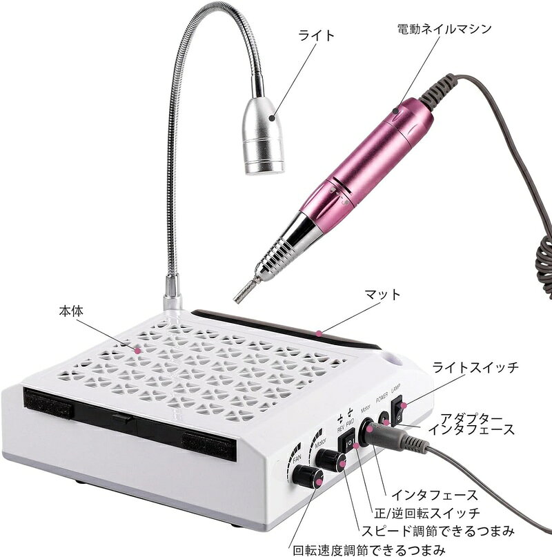 ネイルマシン ネイル集塵機 4in1 ネイルダストコレクター 30000rpm 電動ネイルドリ...