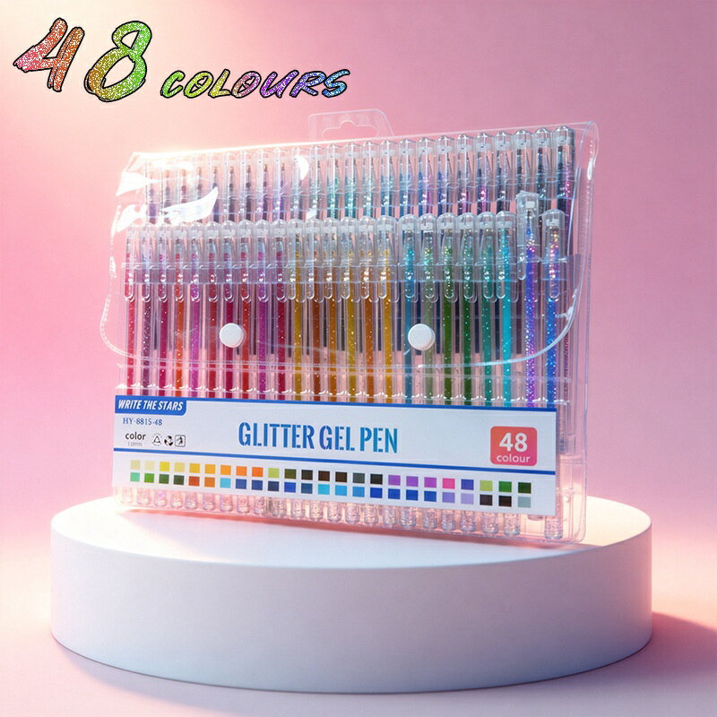 Rakuten - ラメペン キラキラペン 48色セット ゲルインク ボールペン 水性 カラーペン 塗り絵 手帳 DIY 子供用 中学生 女子 おしゃれ文房具