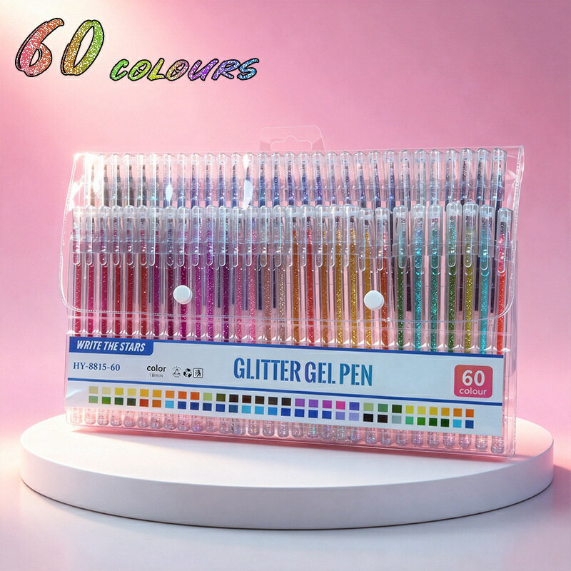 ラメペン キラキラペン 60色セット ゲルインク ボールペン 水性 カラーペン 塗り絵 手帳 DIY 子供用 中学生 女子 おしゃれ文房具