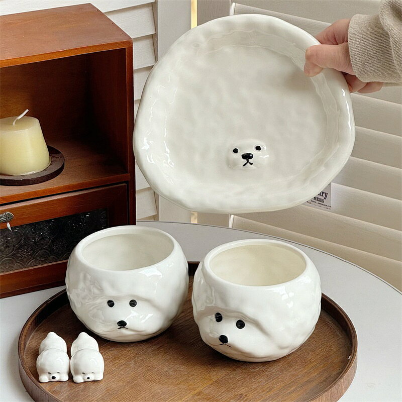 【5点セット】 食器 セット 陶器 犬 ビションフリーゼ プレート マグカップ ボウル...