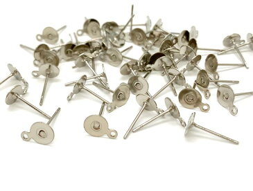 「04E」 sus316 平皿タイプ カン付き ピアス 04番 ステンレス色 皿直径6mm 約50個入り サージカルステンレス アレルギー対応 ニッケルフリー シルバー色 ピアス金具