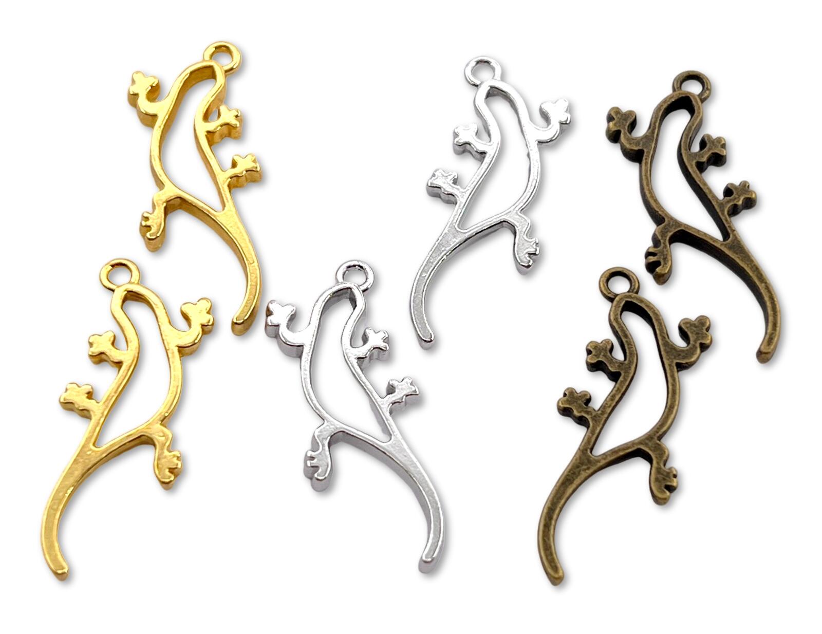 ★金属チャーム 枠形 トカゲ B 10個入り 30*12mm 厚2.5mm 蜥蜴 爬虫類 レジン枠