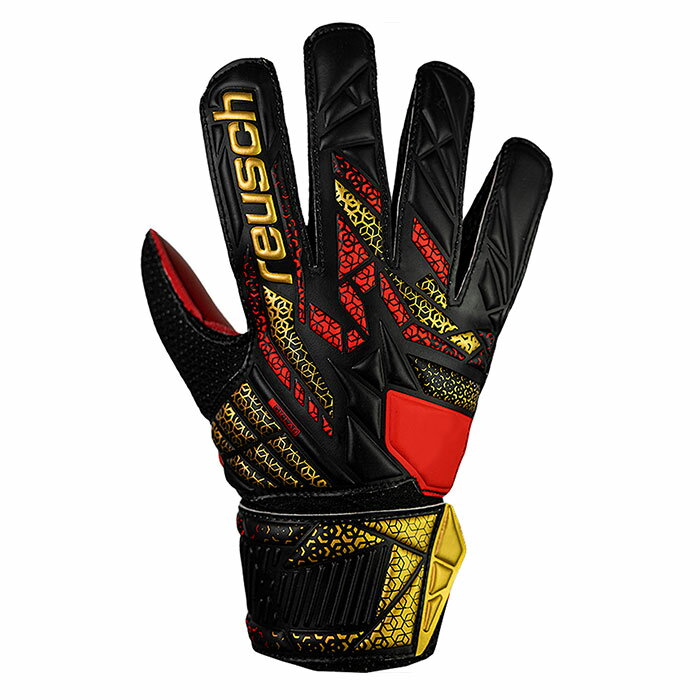 ロイシュ アトラクト ソリッド ジュニア reusch サッカー キーパーグローブ キーパー手袋 ゴールキーパー GK Jr キッズ 子供 ブラック×ゴールド×ファイアリーレッド (5562515-7075)