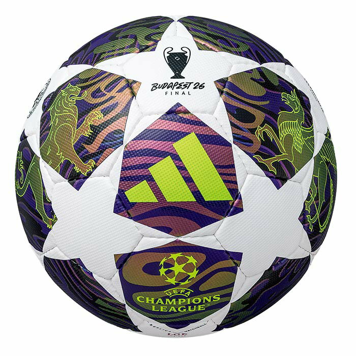 アディダス フィナーレ ブダペスト リーグ ルシアーダ 5号球 adidas サッカーボール UEFA Champions League 25-26 ノックアウトフェーズ公式試合球 レプリカ 検定球 中学生以上 ホワイト×パーブル (ADF541BU)