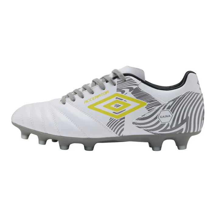 アンブロ アクセレイター +GAINA HG umbro サッカースパイク シューズ 土 人工芝 天然芝 断熱シューズ ホワイト/イエロー/グレー (UF6SCSB2M-WHYL)