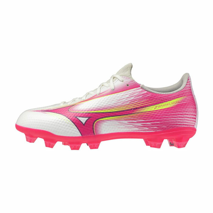 ミズノ アルファ 3 SELECT Jr mizuno サッカースパイク シューズ ワイド 土 人工芝 天然芝 ジュニア キッズ 子供 ホワイト×ピンク (P1GB266564)