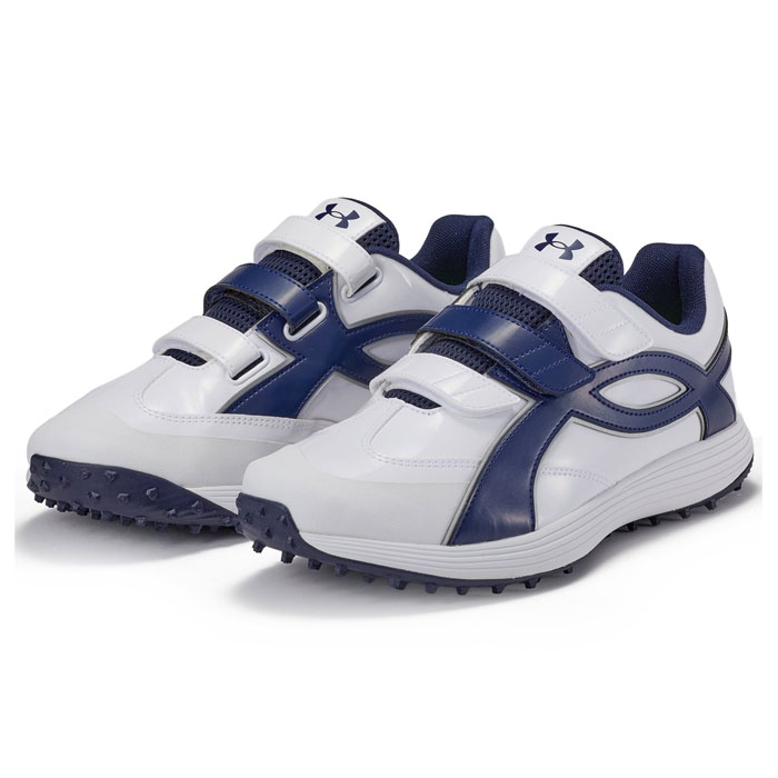 야구 언더아머 트레이닝 슈즈 UA 익스트림 아이콘 터프 V UNDERARMOUR 야구 슈즈 야구 스파이크 트레슈 터프 벨트 타입 고교생 중학생 White/Midnight Navy (6010490-102)