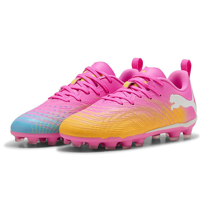【プライスダウン】 プーマ フューチャー 9 プレイ HG/AG + MID JR PUMA サッカースパイク シューズ 土 人工芝 ジュニア キッズ 子供 Poison Pink-Sun Stream-Bright Aqua-PUMA White (108932-05)