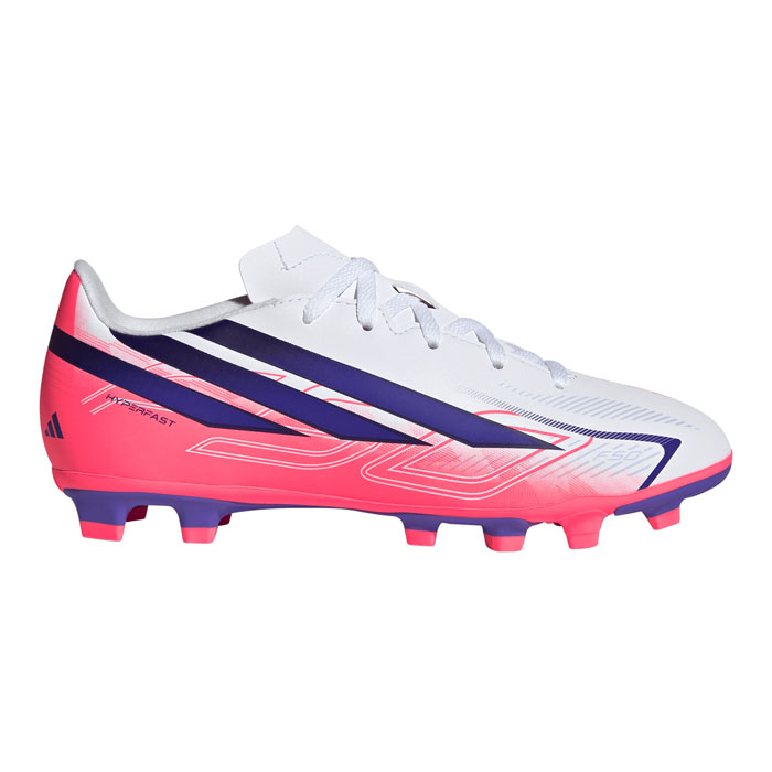 アディダス F50 HYPERFAST CLUB FxG J adidas サッカースパイク シューズ 土 人工芝 天然芝 ジュニア Jr キッズ 子供 Cloud White / Solar Purple / Solar Turbo (KK1308)
