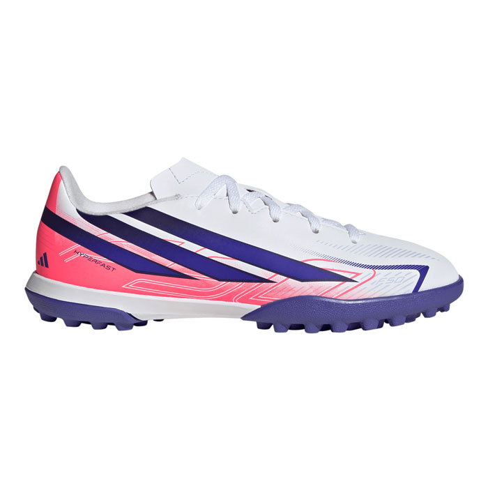 アディダス F50 HYPERFAST CLUB TF J adidas サッカー フットサル トレーニングシューズ トレシュー 人工芝 ターフ ジュニア Jr キッズ 子供 Cloud White / Solar Purple / Solar Turbo (KK1368)