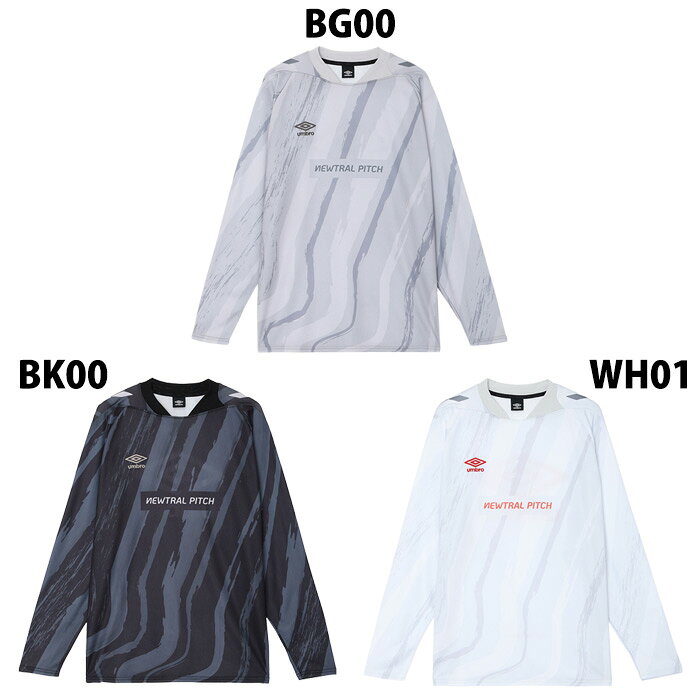 メーカー：アンブロ (umbro)品名：NEWTRAL PITCH グラフィック長袖プラクティスシャツ品番：UF6FLS50M●素材ポリエステル100%●カラーBG00(ベージュ)BK00(ブラック)WH01(グレイシアグレイ)●生産国中国●商品サイズ(実寸)S：着丈67 / 肩幅46 / 胸囲110 / 袖丈57 / 袖幅24.5M：着丈68 / 肩幅46 / 胸囲116 / 袖丈59 / 袖幅24L：着丈70 / 肩幅46.5 / 胸囲122 / 袖丈61 / 袖幅24.5O：着丈72 / 肩幅47 / 胸囲126 / 袖丈63 / 袖幅25XO：着丈74 / 肩幅47.5 / 胸囲130 / 袖丈66 / 袖幅26(cm)2026年秋冬モデルピッチの情熱を日常に。境界を越える、新時代のフットボールウェア。アンブロが提案する「境界線のないフットボールウェア」を象徴する、流通限定の長袖プラクティスシャツ。”中立性”と”競技場(ピッチ)”を融合させた独自のコレクション名を、スポンサーロゴ風のグラフィックで表現。サッカーの要素を洗練されたデザインに落とし込み、スポーツシーンだけでなく、アクティブな街着としても違和感なく馴染むスタイルを実現。肌当たりの良い素材を採用し、長時間の着用でもストレスを感じにくい快適な着心地を提供。機能性とファッション性を両立し、日常のあらゆる動きをスマートにサポート。機能：吸汗●キーワード: umbro アンブロ プラクティスシャツ プラシャツ 長袖 トレーニングウェア 大人 メンズ当店は他ネット店舗と在庫を共用しております。在庫更新のタイムラグの為に販売できない可能性があります。万が一、在庫切れの際はご容赦下さいませ。