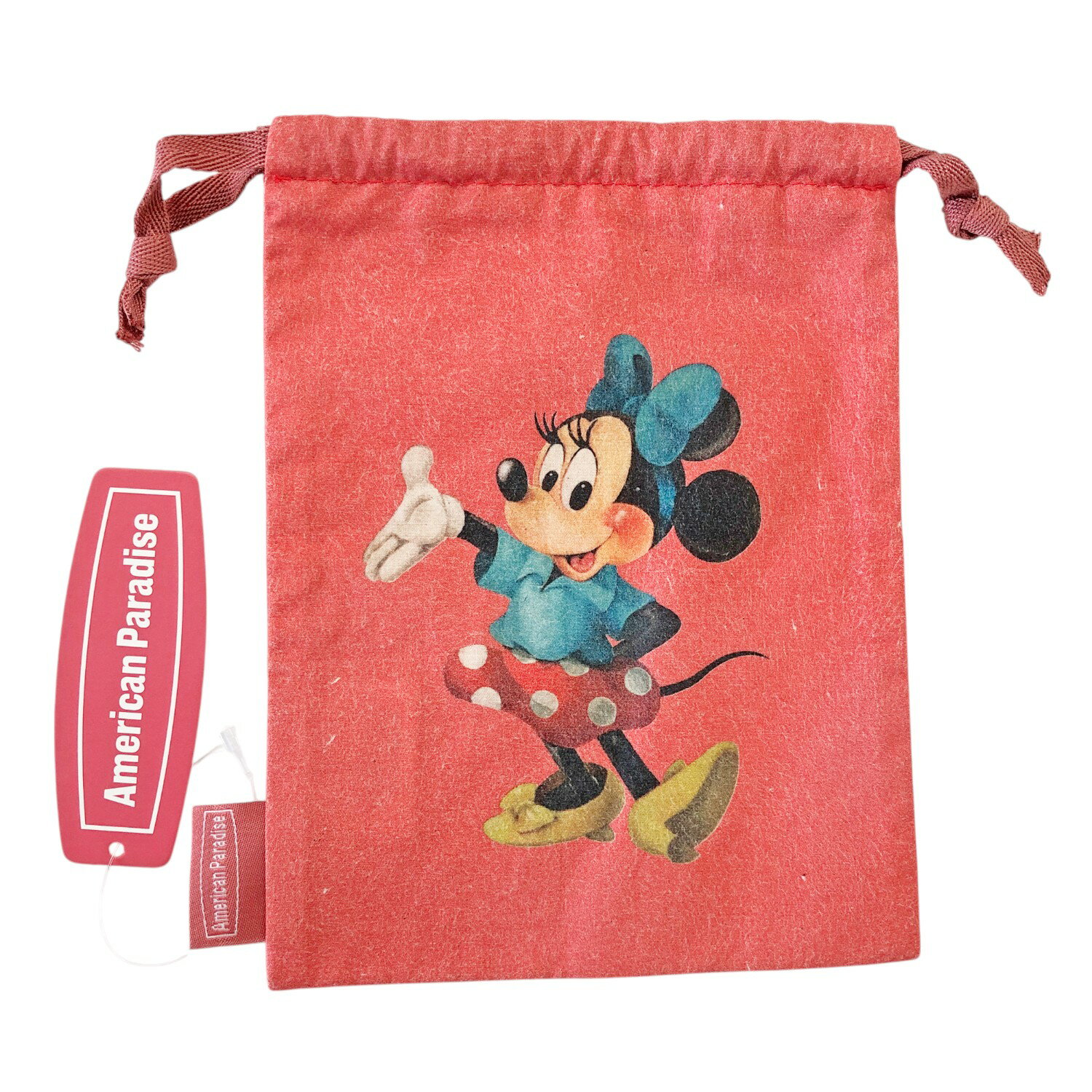 [公式] Disney ディズニー American Paradise アメリカンパラダイス ミニーマウス ポーズ 巾着 Mサイズ DS5814A 50s 60s ヴィンテージ感 アメリカ アメリカンレトロ ミッキー ミニーのサムネイル