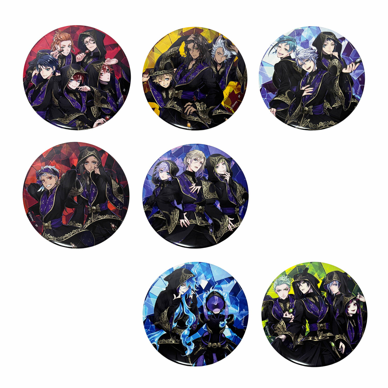 [公式] 『ディズニー ツイステッドワンダーランド』 リドル エース デュース トレイ ケイト レオナ ジャック ラギー アズール ジェイド フロイド カリム ジャミル ヴィル エペル ルーク ブラインド 缶バッジコレクション 式典服集合 全7種 BOX コンプリートセット