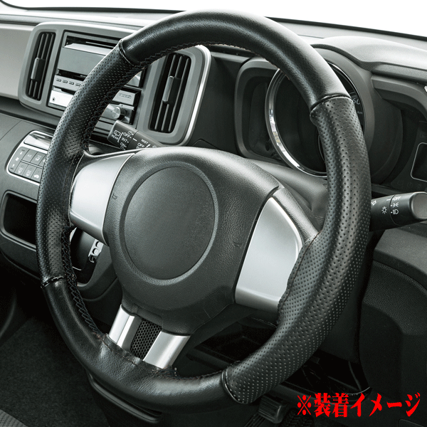 編み込みDIY(縫い合わせ)タイプ ハンドルカバー　『フィックススポーツ』　Sサイズ　ブラックレザー/ブラックステッチ(36.5cm〜37.9cm)