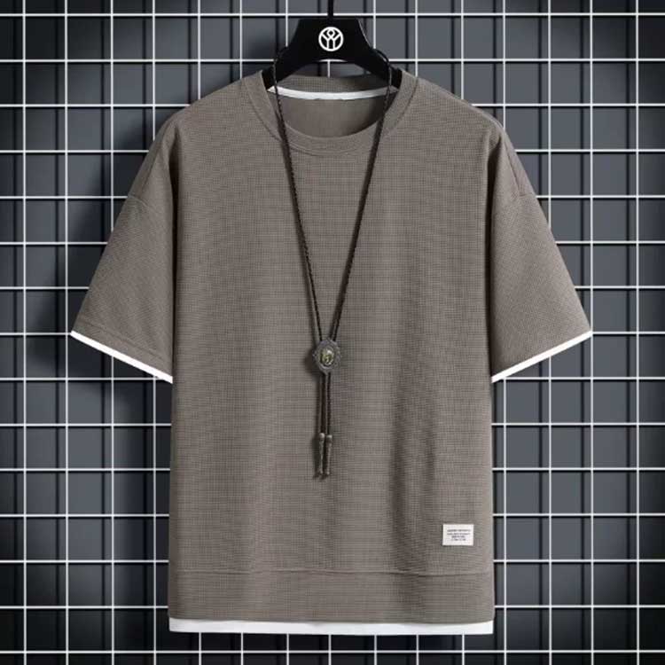 五分袖 Tシャツ カジュアル トップス Tシャツ ワッフル生地 無地 5分袖 レイヤード風 クルーネック 速乾 吸水 メンズ カットソー 通気性 ワッフル 夏服 夏 重ね着風 tシャツ カジュアルTシャツ 大きいサイズ シンプル 無地 春 夏 春夏 父の日 20代 30代 40代