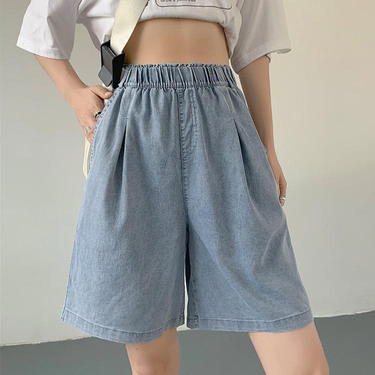 薄手 五分丈 ひんやり ゆるパンツ 夏 デニム 接触冷感 ガウチョパンツ ボトムス キ...