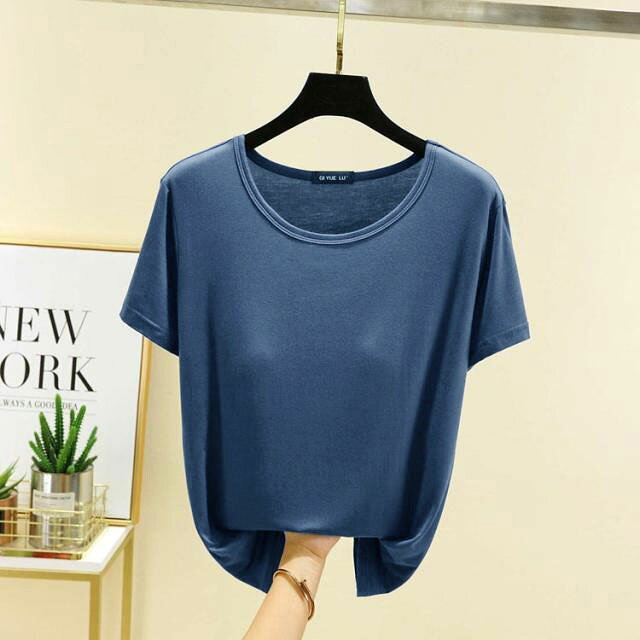 柔らかい 半袖Tシャツ パット付き カップ付き ラウンドネック カップ付きインナー...