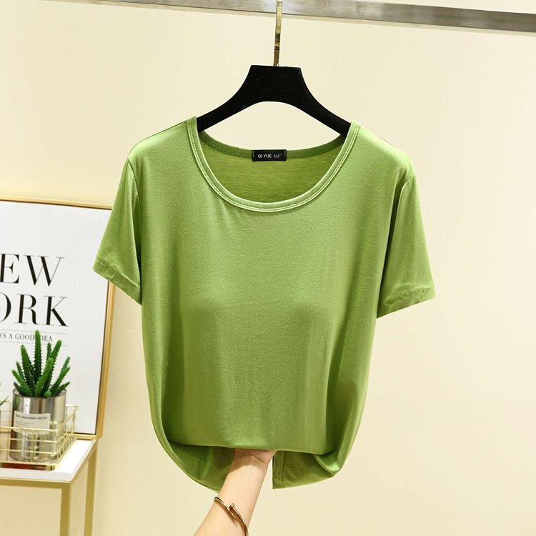 柔らかい 半袖Tシャツ パット付き カップ付き ラウンドネック カップ付きインナー...