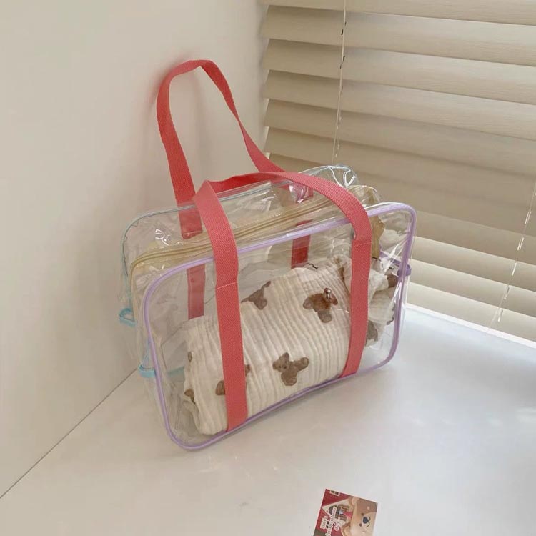 【2点セット】プールバック 大人 キッズ 女の子 大容量 防水 PVC素材 クリアバッグ ビーチバッグ 手提げ 透明 軽量 シンプル おしゃれ ファスナー 旅行バッグ ジムバッグ 水泳 スイミング 海 3